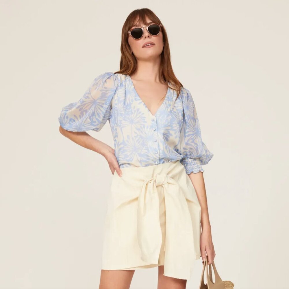 Amanda Uprichard Womens Bernice Blouse Cornflower Blue White Blouse Medium